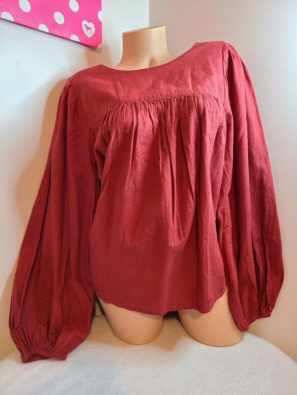 a.n.a Women's Long Balloon Sleeve Peasant Blouse In Garnet Glow Size 1X